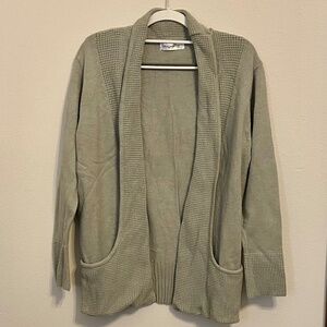 Women’s Long Gray-green Cardigan with Pockets, Size Small